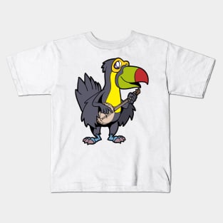 Comic toucan playing banjo Kids T-Shirt